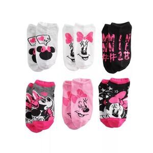 Disney Minnie Mouse Girls 6-Pack No Show Socks  7 1/2 - 3 1/2  Stocking Stuffer